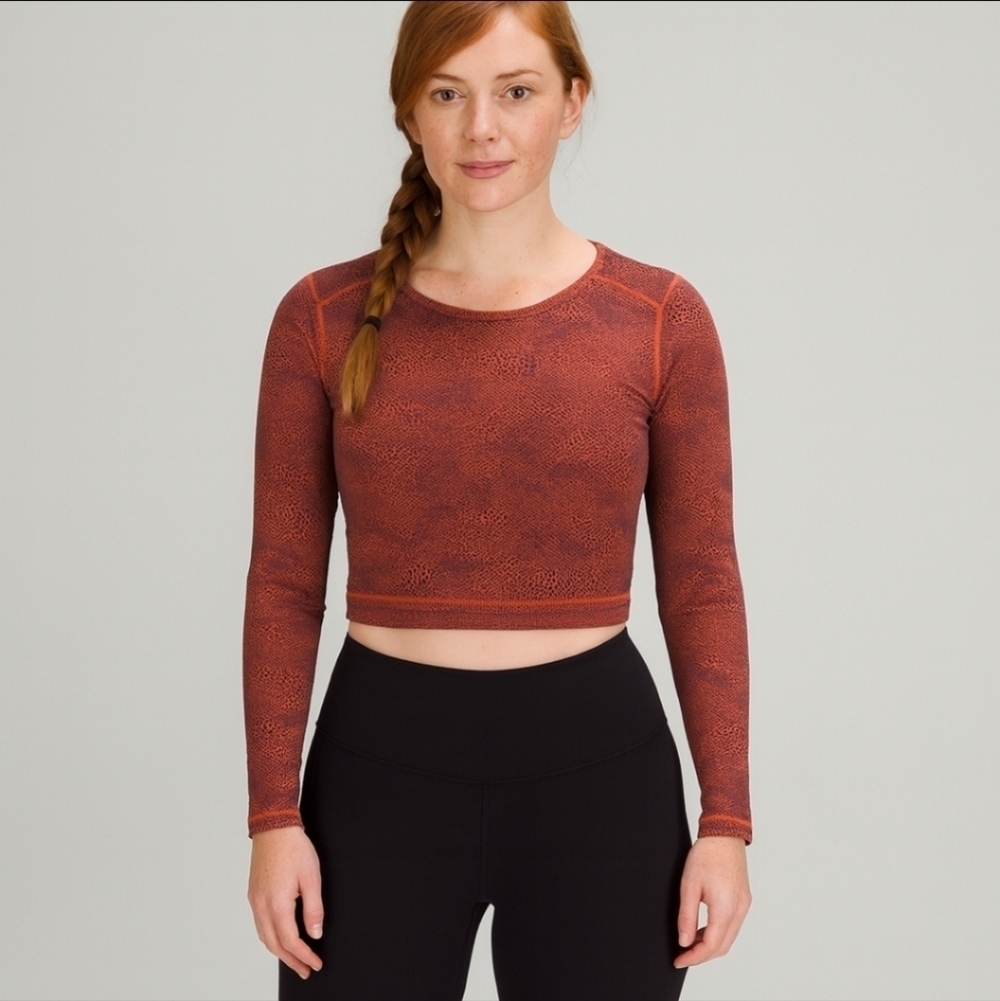 Lululemon Wunder Train Cropped LS Shirt Top Crackle Glaze 12 NEW
